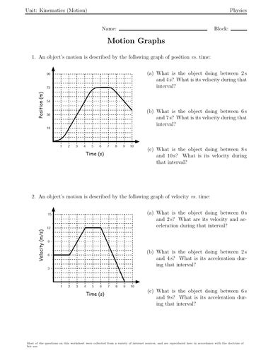 motion graphs physics worksheet